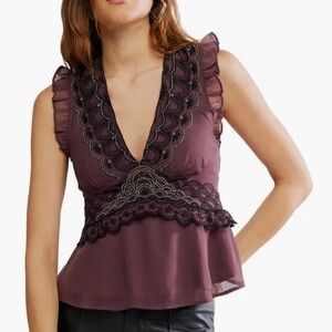 🆕 Free People Dream On Beaded Tank - Chocolate Combo - M